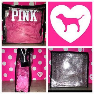 Secret PINK dog Travel cosmetic make up school Bag silver gold bling