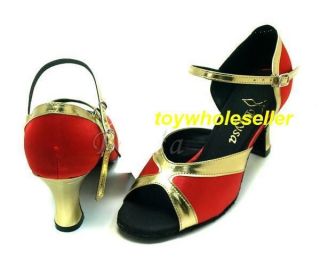 Ladies Latin Ballroom Salsa Red / Gold Glitter Dance Shoes G244