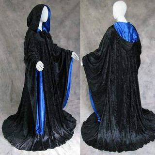 Velvet Robe Black Blue Wizard Cloak Wicca LARP Gothic