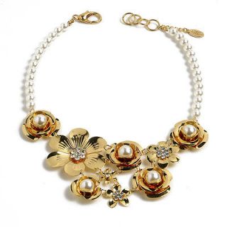 NEW AMRITA SINGH 18kKT GOLD PLATED FAUX PEARL FLORAL CRYSTAL KERR