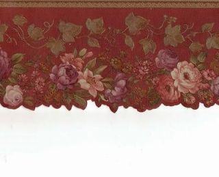 Traditional Floral Burgundy Rose Gold Sale$6 Wallpaper Border 764