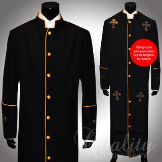 Clergy Robe 62 Black Gold Piping Cross Sequins Cassock Full Length