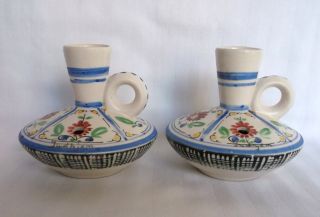 Denmark Pottery Pair of Ewer Flower Frogs Hand Painted
