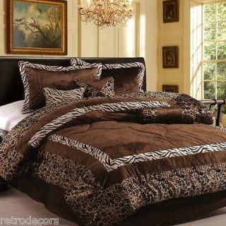 15PC NEW Luxury Faux Fur Safarina Brown / Coffee KING Comforter Set