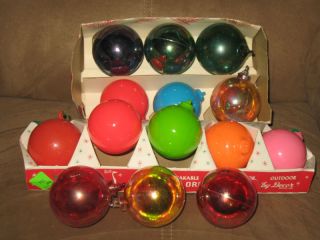 14 Vintage Plastic Christmas Ball Ornaments Mixed Colors Orange Pink
