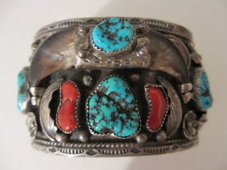 Vintage Rare Old Pawn Navajo Turquoise & Coral Mens Bracelet &Ring