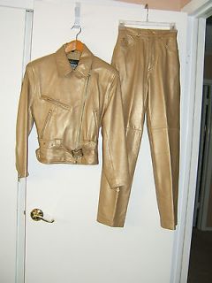 MICHAEL HOBAN NORTH BEACH WOMENS GOLD LEATHER MOTORCYCLE JACKET