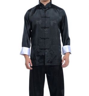 Black Burgundy blue Chinese mens silk kung fu suit pajamas SZ M L XL