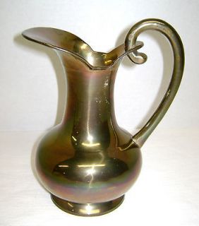 Vintage 8 Tall Footed Brass Water Pitcher W/ Rainbow Color Finish