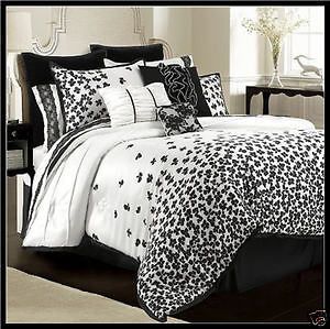 NEW Daisy Fuentes ALLURE Black White4 Piece Comforter Set FULL Free