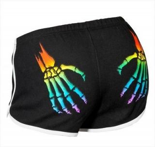 Roller Bones Booty Shorts Black and Rainbow Derby Shorts Small   X