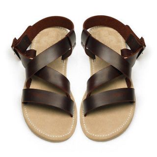 US Size 7 8 9 10 Cow Leather Casual Thong Flat men gladiator sandals
