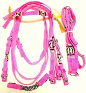 Pink Nylon w/ Black Rawhide Trim Horse Bridle and Breast Harness Horse