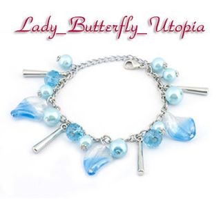 BR226 Gorgeous Celestial Blue Murano, Crystal and Pearl Charm Bracelet