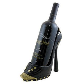 Sparkling Gold Toe Shoe Wine Bottle Holder Black