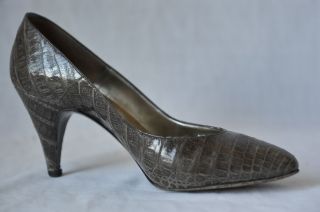 MAGLI Alligator Croc VINTAGE Classic Pump Brown Womens Heel Shoe 6 36