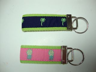 Set of 2 Tropical Print Pineapples & Palm Trees Keychain Keyring