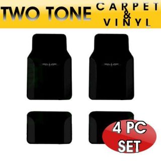 Two Tone Vinyl Trim Car Floor Mats in BLACK 4 PC Set Front & Rear