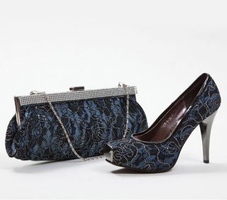 Ladies Pump High Heel Shoes & Matching Handbag Lovely 1 Blue Lady