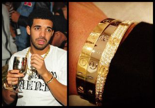Luxury Mens Yellow Gold Bracelet Bangle Wristband worn by Drake ovo