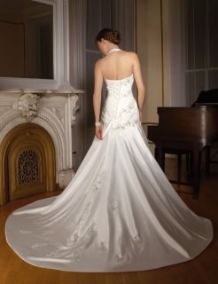 Stock White Ivory Satin Halter Neck Wedding Dress Bride gowns Size 8
