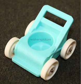 Vintage Fisher Price Little People Turquoise Baby STROLLER + Cradle