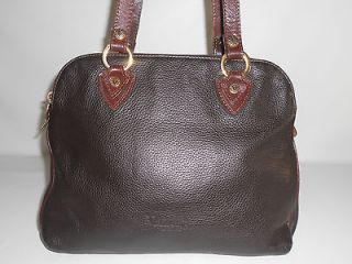 Valentina 2 Tone Mahogany Pebble Leather Triple Zip Satchel Handbag