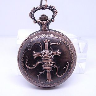 Hot Sale New fashion Copper Cross Round Quartz pocket watch chain for