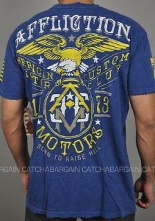 Affliction American Customs MC EAGLE Mens T Shirt   A4947 NEW Blue