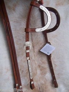 Western Leather Double Sliding Ear Show Bridle Silver Includes Reins