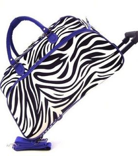 Zebra Print With Purple Trim Carry On Rolling Travel Luggage On Wheels