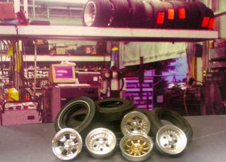 Lot of Chrome Rims Tires Pallet Auto Garage Decal Diorama 1 24 1 25 G