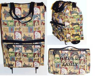 Folding Shopping Bag on Wheels with Dog Tapestry Design