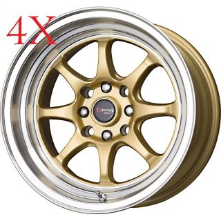Drag Wheels DR 54 15x8 25 4x100 4x114 3 et0 Gold Rims 240sx miata crx