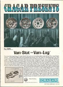 1974 75 Cragar Vari Slot Vari Lug Rims Vintage Ad