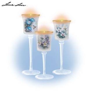  Candle Set of Three Boasts Lena Lius Floral Art And 22K Gold Rims