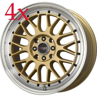 Drag Wheels DR 44 17x7 5 5x100 5x114 3 Gold Rims TC Lancer Celica Rsx