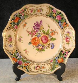  Carl Thieme Dresden Porcelain 10 1 4 Pierced Rim Floral Dinner Plate