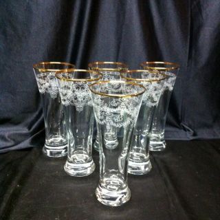  Queen Anne Collection Set Of Six Gold Rim Pilsner Glasses New in Box