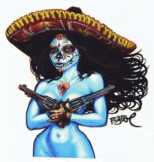 Sexy Nude Sugar Skull Chica 2 Guns Sticker Vinyl Decal