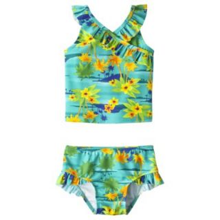 Circo Infant Toddler Girls 2 Piece Floral Tankini Swimsuit Set   Turquoise 4T