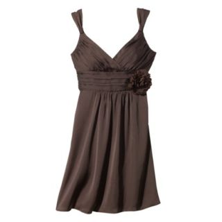 TEVOLIO Womens Satin V Neck Dress with Removable Flower   Spanish Brown   12