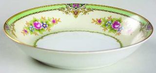 Meito Mei123 Coupe Soup Bowl, Fine China Dinnerware   Green Band,Floral Sprays,C