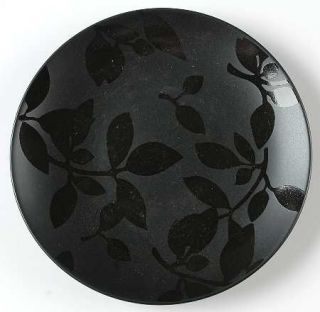 Home Worldview Leaf Onyx Salad/Dessert Plate, Fine China Dinnerware   All Black,