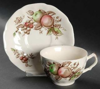Johnson Brothers Harvest Time Brown/Multicolor Flat Cup & Saucer Set, Fine China