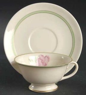 Franciscan Cherokee Rose Green Band Footed Cup & Saucer Set, Fine China Dinnerwa