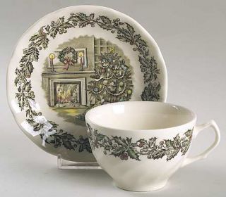 Johnson Brothers Merry Christmas (Genuine Hand Engraving) Flat Cup & Saucer Set,