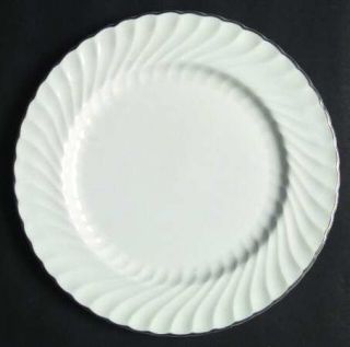 John Aynsley Purity Dinner Plate, Fine China Dinnerware   White, Swirled Rim, Pl