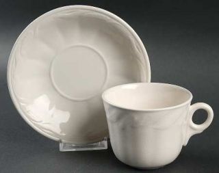 Adams China Ceres Cream Flat Cup & Saucer Set, Fine China Dinnerware   Raised Wh
