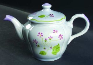 Longchamp Mon Jardin Teapot & Lid, Fine China Dinnerware   Violets In Center & R